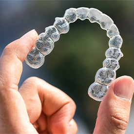 person holding Invisalign aligners in their hands